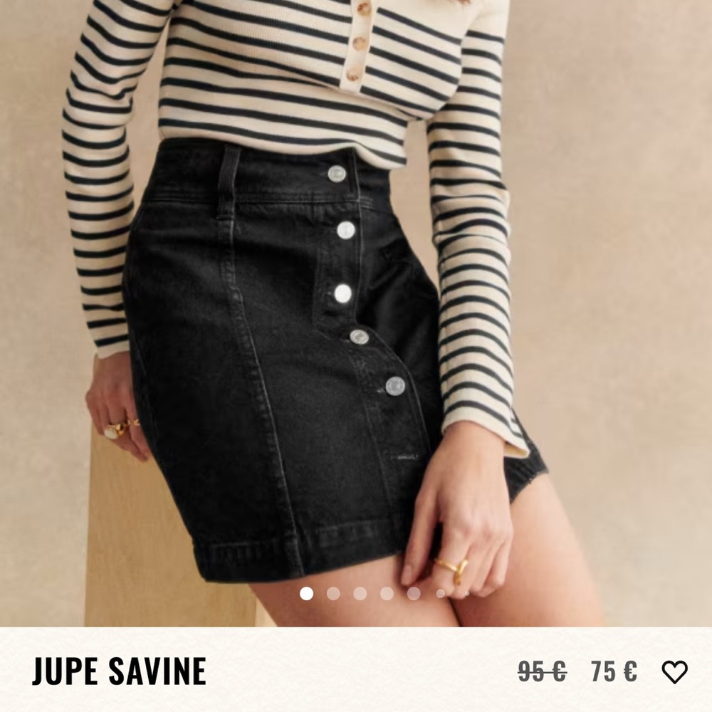 NWT Sezane Jupe Savine Black Button Skirt